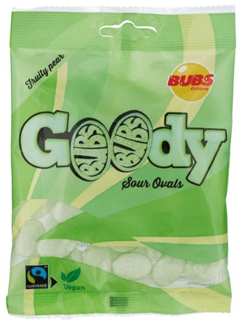 Bubs Goody Fruity Pears Sour Ovals 90g x 12st / 1,08kg