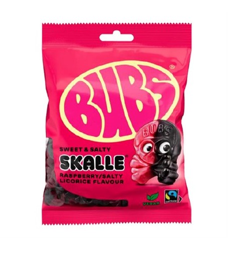 Bubs Salty Rapsberry Licorice Skalle 90g x 16st /1.44kg