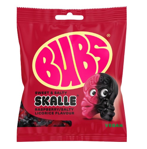 Bubs Rapsberry Salty Licorice Skalle 155g x 12st /1.86kg