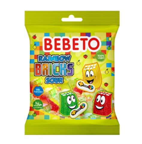 Bebeto Sour Bricks Rainbow 80g x 12st / 0.96kg